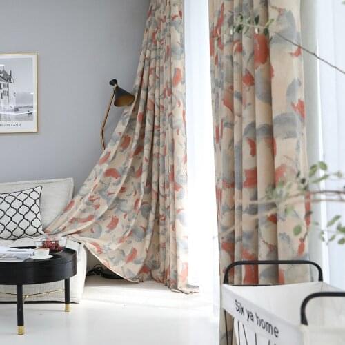 Pastoral Style Modern Minimalist Curtains Thick Cotton and Linen High-end Ink Painting Printing Curtains for Living Room Bedroom