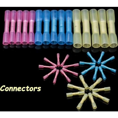 50Pcs AWG 22-10 0.5-6.0mm2 Heat Shrink Butt Wire Connectors Waterproof Insulated Crimp Connector Automobile Wire Cable Terminals