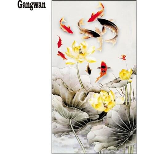 Koi Fish and flowers traditional Chinese Art Painting Home Office Decoration Chinese painting diamond painting embroidery mosaic