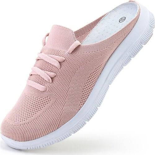 Plus-size 35-42 Summer Flat Women Shoes Mesh Breathable Female Sneakers Ladies open-heel Slippers fly weave Casual Shoes Sandals
