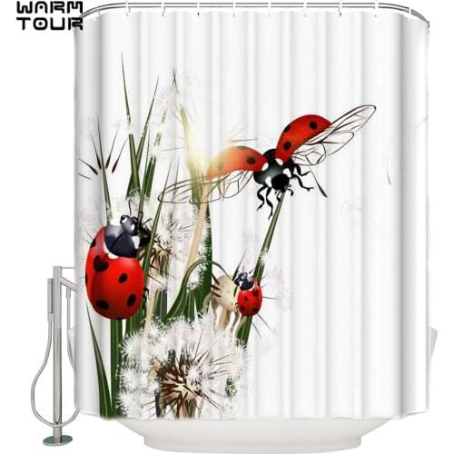 WARMTOUR Shower Curtain Dandelion And Ladybug Waterproof Shower Curtain Bathroom Decor