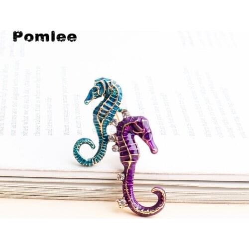 Pomlee Enamel 2Colors Hippocampus Coral Starfish Brooches Women Animal Ocean Series Party Office Brooch Pins Jewelry Gifts