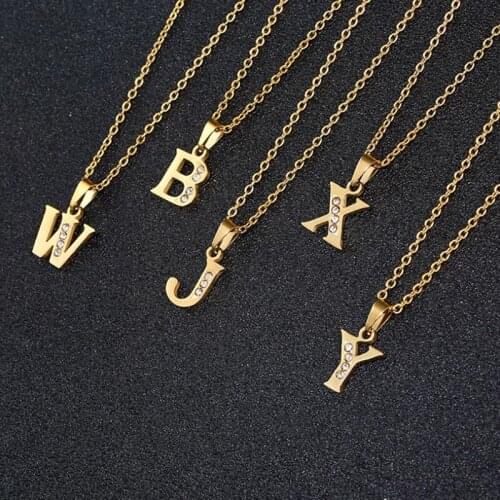 2021 New Gold Initial Letter Choker Necklace for Women Stainless Steel Alphabet Crystal Pendant Chain Necklaces collares Jewelry