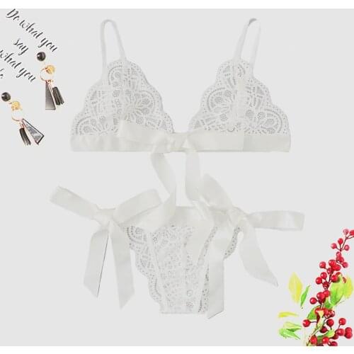 Lingerie Hot Women V-Neck Sleepwear Transparent Bra Bralette And Panties Set Women Sexy Underwear Bra Set Intimates Ladies White