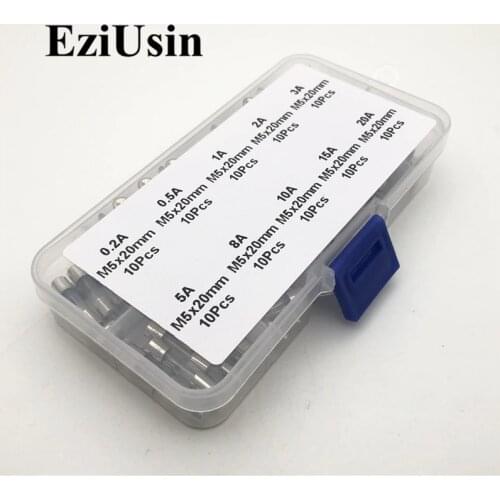 100pcs 5*20 Fast-blow Glass Tube Fuses Quick Blow Car Glass Tube Fuses Assorted Kit Amp 5X20 with Box Assortment Kit fusiveis