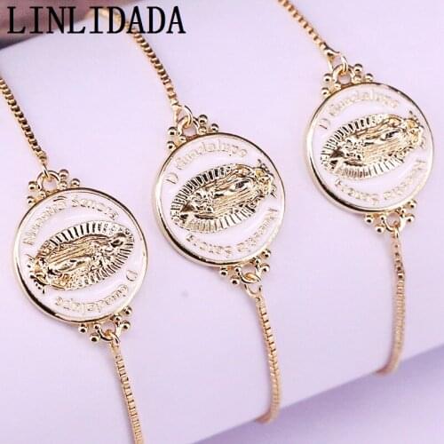 12Pcs White color Enamel Round Connector Bracelets Adjustable Golden Jewelry