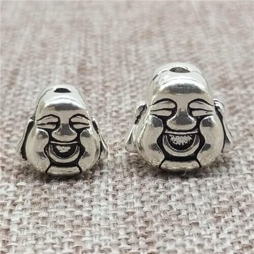 925 Sterling Silver Happy Buddha Beads Smile Smiley Statue Buddhism Spacer for Bracelet Necklace