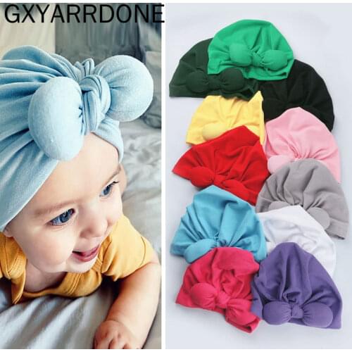2020 Baby Winter Hat Boys Girls Soft Warm Beanie Hat Rabbit Ears Bow Tie Hats Newborn Children Cotton Blend Warm Turban Cap