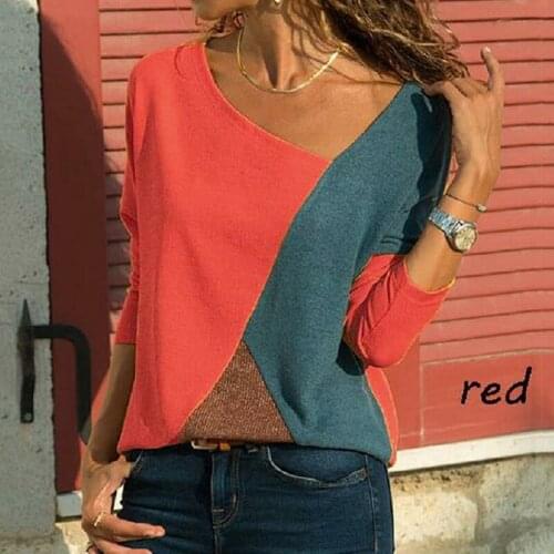 2021 Women Blouses Long Sleeve Round Neck Patchwork Pullover Slim Fit Female Autumn Tops Dropshipping