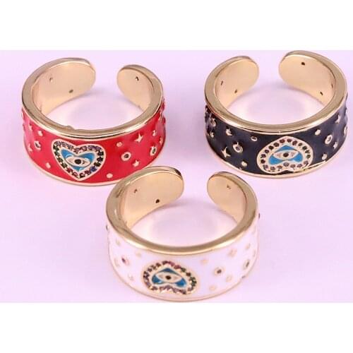 8Pcs Fashion Jewelry Adjustable Rings for Women Cubic Zirconia CZ Enamel Heart Eye Open Ring Gift