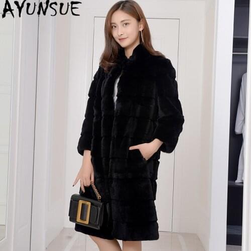 AYUNSUE Rabbit Fur Coat Female Natural Fur Coats Winter Jacket Women Korean Long Jackets for Women Warm Outwear Manteau Femme MY