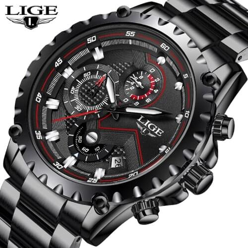 LIGE New Men Watches Top Luxury Brand Fashion Sport Waterproof Chronograph Male Stainless Steel Wristwatch Men Relogio Masculino