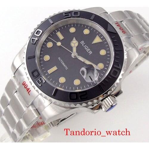 21 Jewels Miyota 8215 Movement 40mm Bliger Men Wristwatch Black Sterile Dial Sapphire Glass Stainless Steel Date Indicator