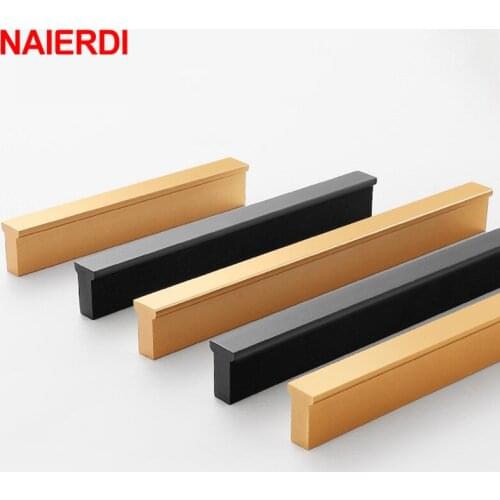 NAIERDI Modern Style Black Cabinet Handles Gold T Bar Aluminum Alloy Kitchen Cupboard Pulls Drawer Knobs Furniture Handle Hardwa