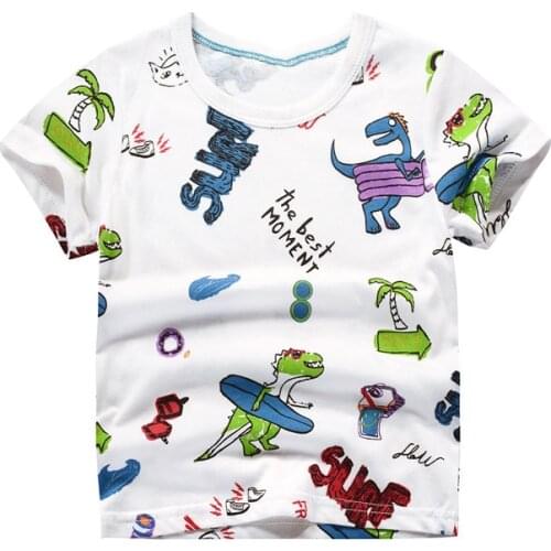 Bambino 2021 White Summer Tee for Boys 2-7 Years Dinosaur T Shirt of Children Top Clothes of School Kids 100% Cotton Clothing