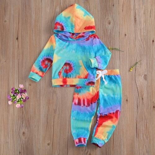 2021 Children Sets Girls Tie-Dye Long Sleeve Hoodies Tops Pants 2 Piece Set Spring&Autumn Clothes Outfits Set for 12M-6T