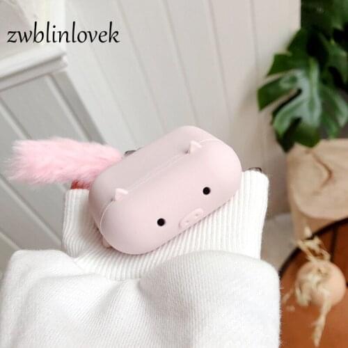 For airpod 1 2 pro case 3d pink silly pig cute soft silicone earphone cases protect deep cover + plush decoration