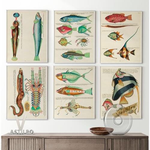 Natural History Encyclopedia Of Marine Creatures Illustrated Poster Psychedelic Color Fishes Wall Art Print Kids Room Home Decor