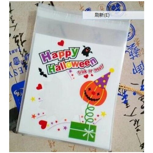 Hot 100 pcs/pack halloween theme Cookie packaging bottles self-adhesive plastic bags for biscuits snack baking package 10x1