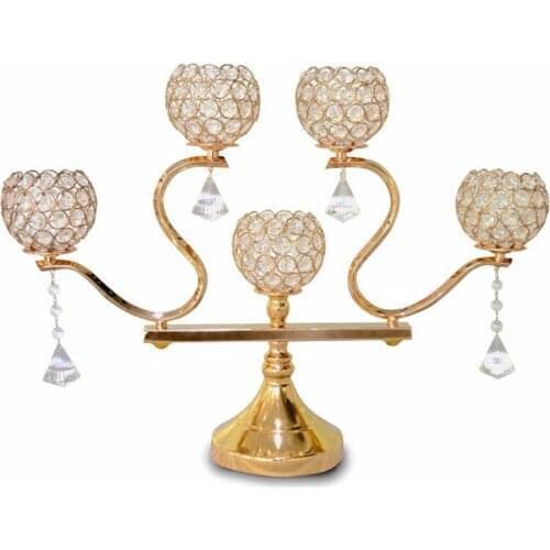 Crystal wedding candelabra Gold 5 heads candle holder 44.5cm Tall Table centerpiece Wedding props 10pcs/lot