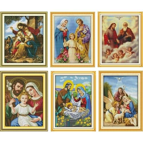 Jesus and Cherubs Cross Stitch Kit Counted Pattern 11CT 14CT Needlework Stamped Printed Canvas Bedroom Wall Embroidery Decor Set