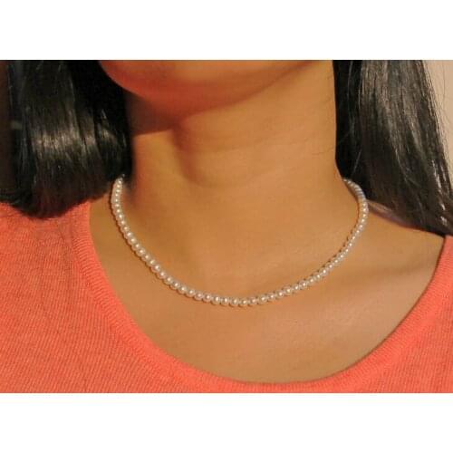 Wedding women Jewelry 18'' 5-6mm Top AAA Natural Freshwater pearl WHITE Pearl Choker Necklace highlight Handmade
