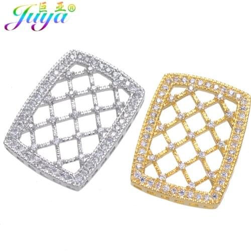 Juya DIY Women Natural Stones Pearls Jewelry Making Components Micro Pave Zircon Hollow Square Connector Pendants Accessories