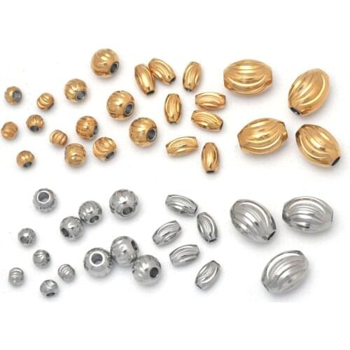 15Pcs/Lot 3mm 4mm 5mm Dia Stainless Steel Round Spacer Beads Pumpkin Loose Bead Jewelry Findings Craft Supplies