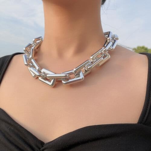 Minar Hyperbole Gold Color Chunky Cuban Chains Necklaces for Women Arcylic Punk Choker Necklace Statement Minimalist Jewelry