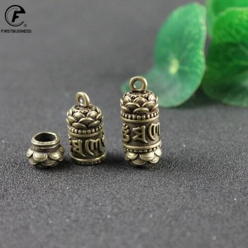 Brass Buddha Six-Character Truism Lotus Tibetan Cylinder Pendant Keychain Hanging Necklace Jewelry Pill Box Medicine Case Gifts