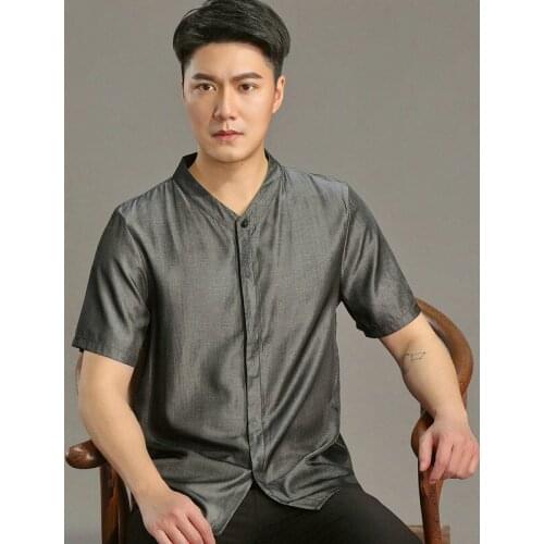Summer tang suit costumes for men short sleeve top Chinese traditional wear Loose hanfu Asia ethnic clothing
