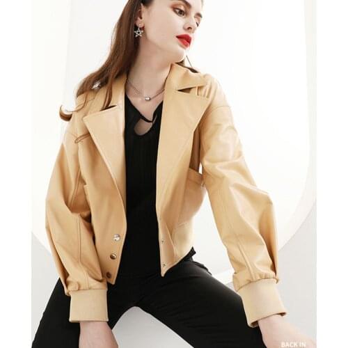 LUHAYESA Classic Big Suit Collar Leather Jackets Spring Genuine Leather Sheepskin Clothes Female Fashion Real Sheepskin Leather