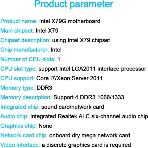 X79G Motherboard LGA 2011 USB2.0 SATA 4 Support Reg ECC Memory and Xeon E5 Processor 4x DDR3 PCI-E NVME M.2 for Desktop 50LA