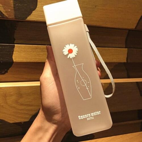 Matte Plastic Transparent Sport Korean Style Heat Resistant Cup Square Tea Milk Fruit Water Cup Drink With Rope Water Bottles