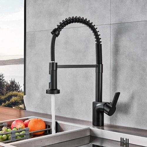 Vidric Matte Black Nickel Pull Out Spring Kitchen Faucet Single Handle Mixer Tap 360 Rotation Hot Cold Mixer Kitchen Tap Mixer