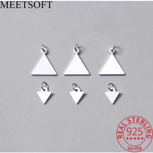 MEETSOFT 2pcs/lot 925 Sterling Silver Geometric triangle DIY Making Finding Handmade Necklace Decoration Bracelet Accessory