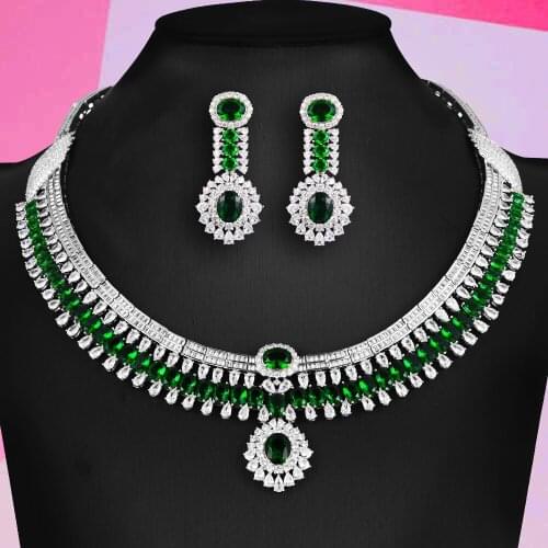 Blachette Trendy Shiny Romantic Pendant Necklace Earrings Jewelry Set For Women Statement Bridal Wedding Party Accessories