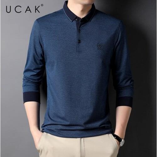 UCAK Brand Classic Casual Cotton Turn-down Collar T Shirt Men Clothes Autumn New Arrivals Streetwear Long Sleeve T-Shirts U5689