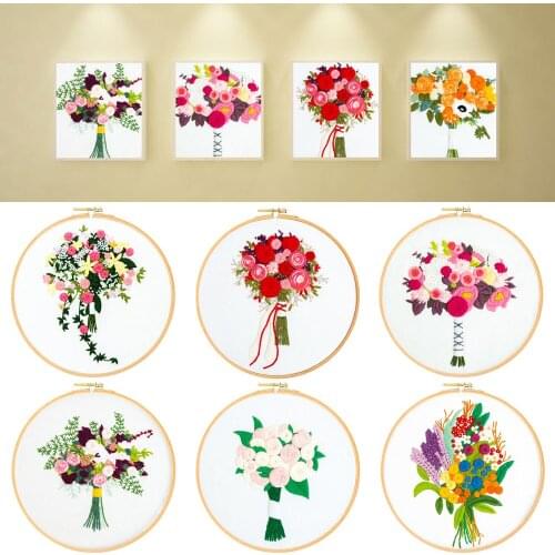1 PC Handmade Flowers Pattern Multi-Color Embroidery Starter Kit Cross Stitch Embroidery Home Wall Decoration Gifts For Friends