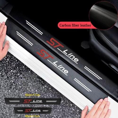 Car Door Leather Carbon Fiber Sill Plate Stickers For Ford Focus Mk2 2 3 Mk3 Fiesta Mk7 Mondeo Mk4 Fusion Kuga ST Line 2021 2020