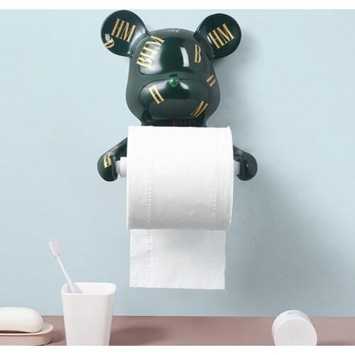 Nordic Light Luxury Violence Bear Roll Paper Storage Rack Kitchen Toilet Wall Hanging Towel Rack Home Decoration Accessories