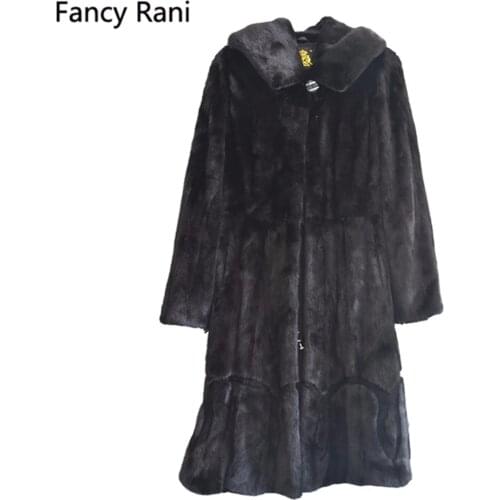 New Winter Genuine Mink Fur Coats For Women Natural Mink Full Pelt Coat With Fur Hood High Quality Overcoat Real Mink Fur Coat