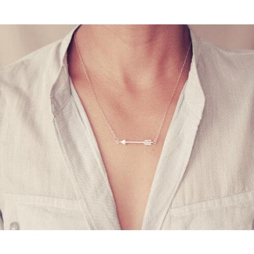 New Fashion Gold and Silver Arrow Tribal Necklace Tiny Sideways Arrow Necklace Dainty Gold Necklace