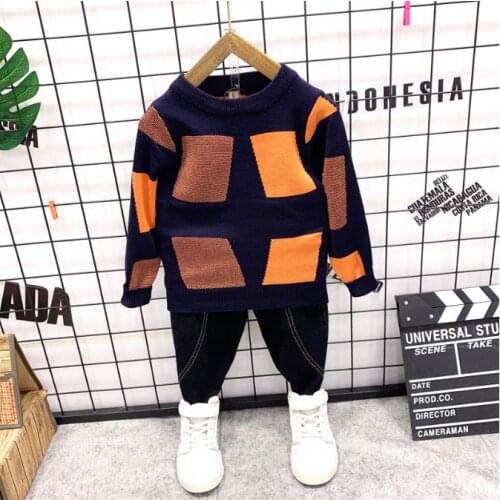 Baby Boys Cartoon Clothing Sets Children Autumn Winter Clothes Cute RKnit sweater + jeans for Baby Boys Girls Kids Clothes