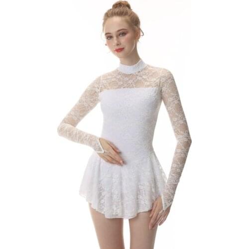 White Figure Skating Dress Ice Skating Skirt Long-Sleeved Spandex