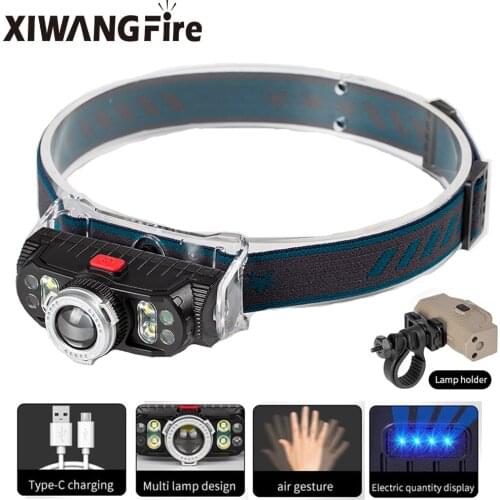 Portable Headlamp with Induction Function Rechargeable Lamp Multi-function Headlamp Camping Bicycle Lamp Battery Display lantern