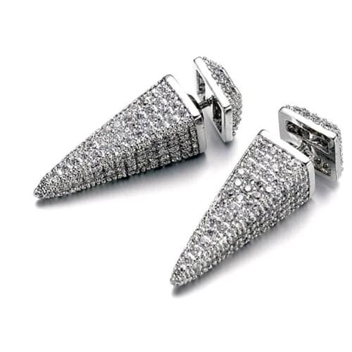 SALE 925 silver Europe Feather Crystal from Swarovskis new fashion creative cz Triangle cone Earrings micro hot jewelry