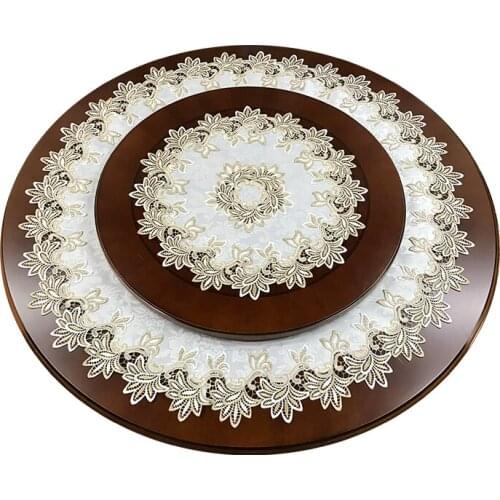 Luxurious creamy-white lace embroidery cloth art circular tablecloth table runner Table flag dust covers Placemat