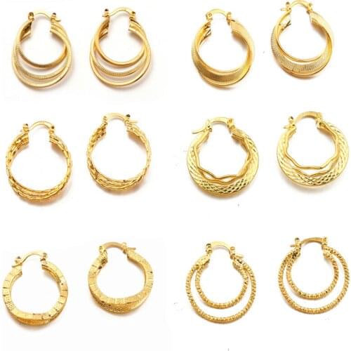 6 Pairs Girls Charm Hoop Earrings for Women Round Gold Color Vintage Bohemian Jewelry Earrings Set Fashion Jewelry Wholesale