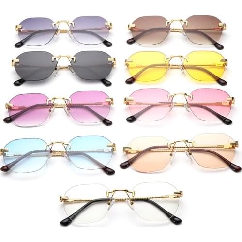 1PC Unisex Rimless Metal Sunglasses Gold Gradient Lens Sun Glasses New Fashion Frameless Brand Designer Vintage Shades UV400